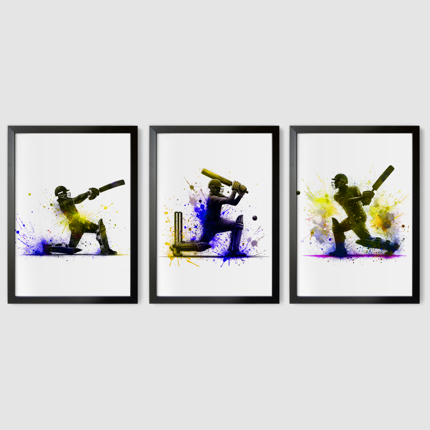 Yellow Cricket Batsmen Print Set - Cricket Collection Set of 3