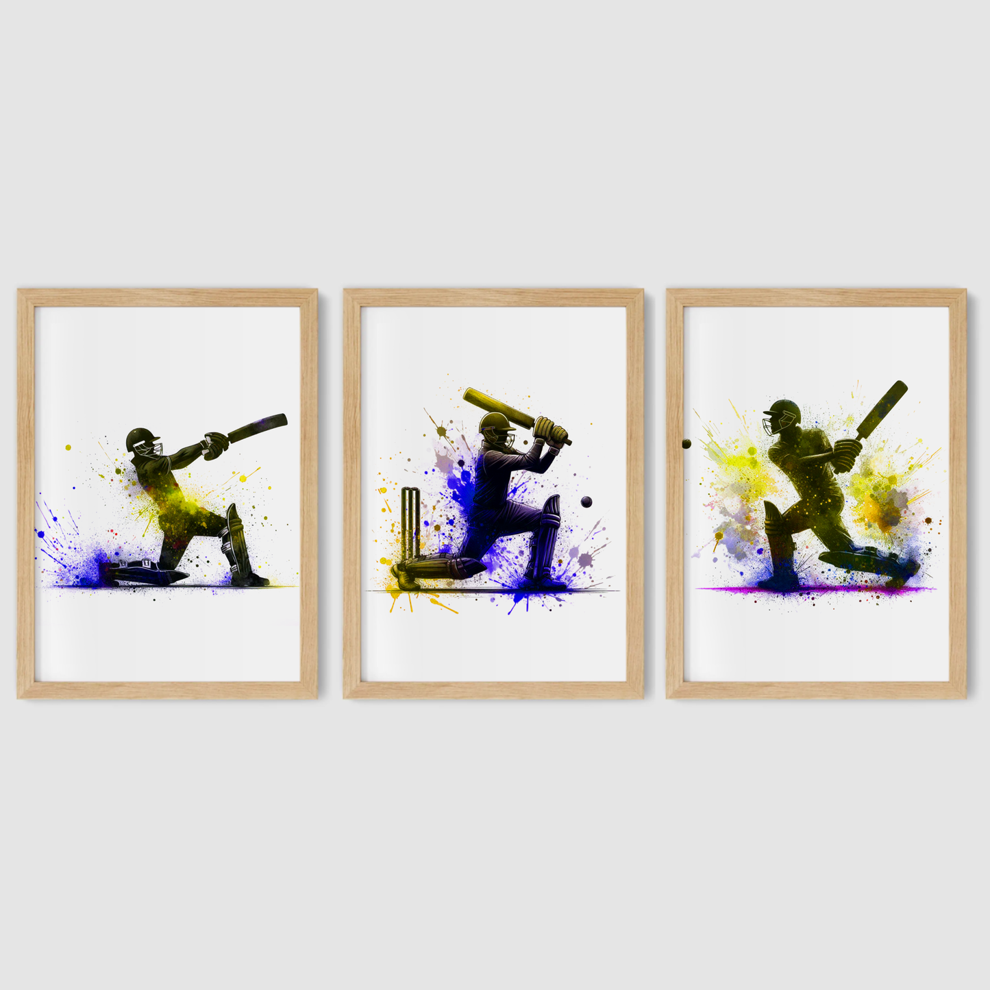 Yellow Cricket Batsmen Print Set - Cricket Collection Set of 3