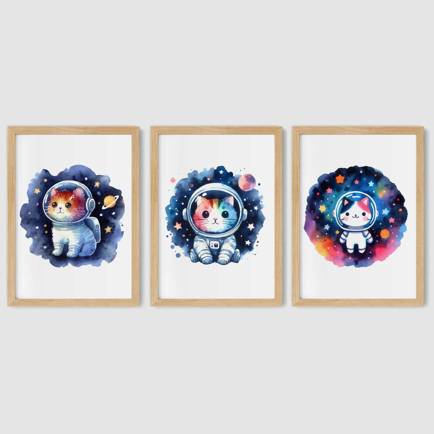 Cat Spaceman Print Set - Nursery Space Collection Set of 3