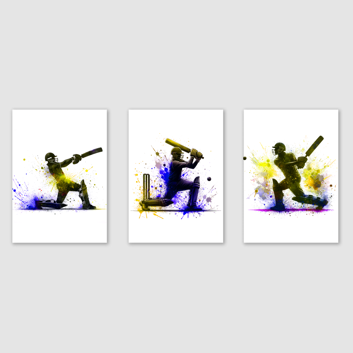 Yellow Cricket Batsmen Print Set - Cricket Collection Set of 3