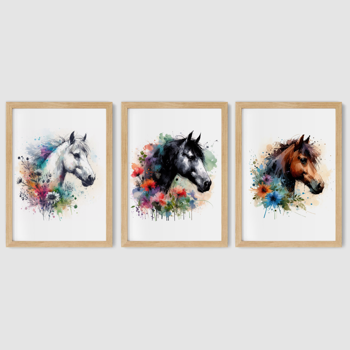 Floral Horse Portrait Print Set - Horse & Pony Collection Set of 3