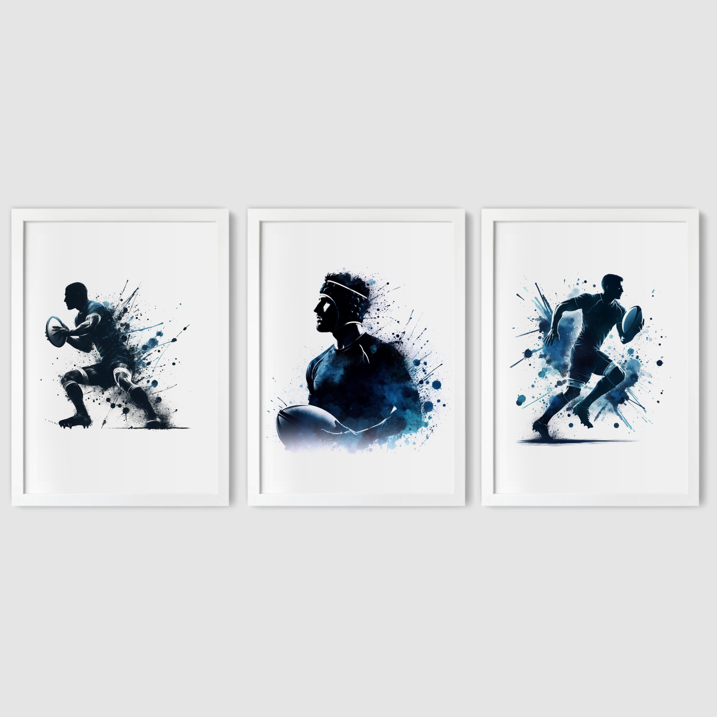 Dark Blue Rugby Players Print Set - Rugby Collection Set of 3