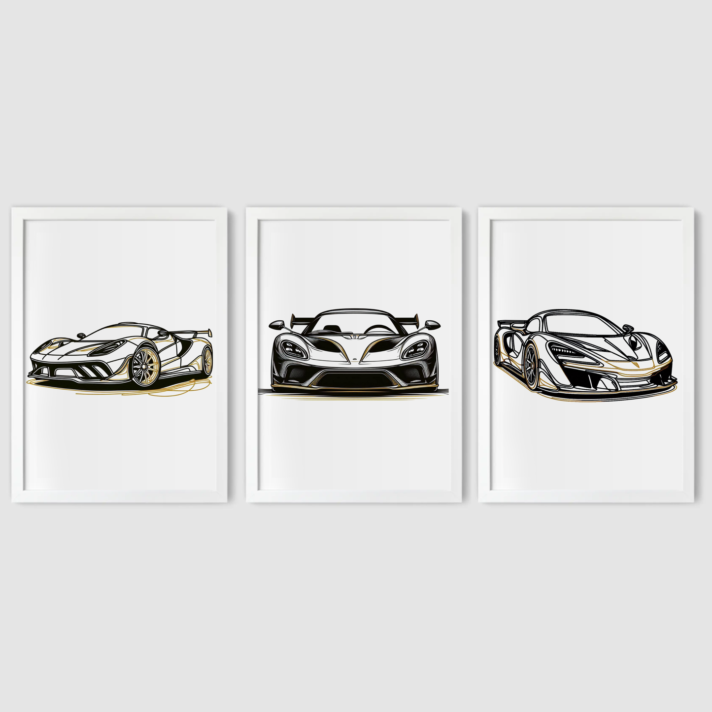 Black & Gold Supercar Print Set - Vehicle Collection Set of 3