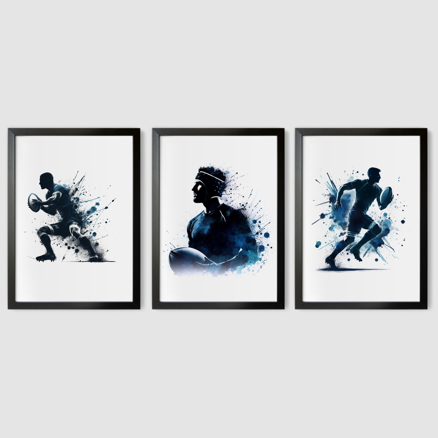 Dark Blue Rugby Players Print Set - Rugby Collection Set of 3