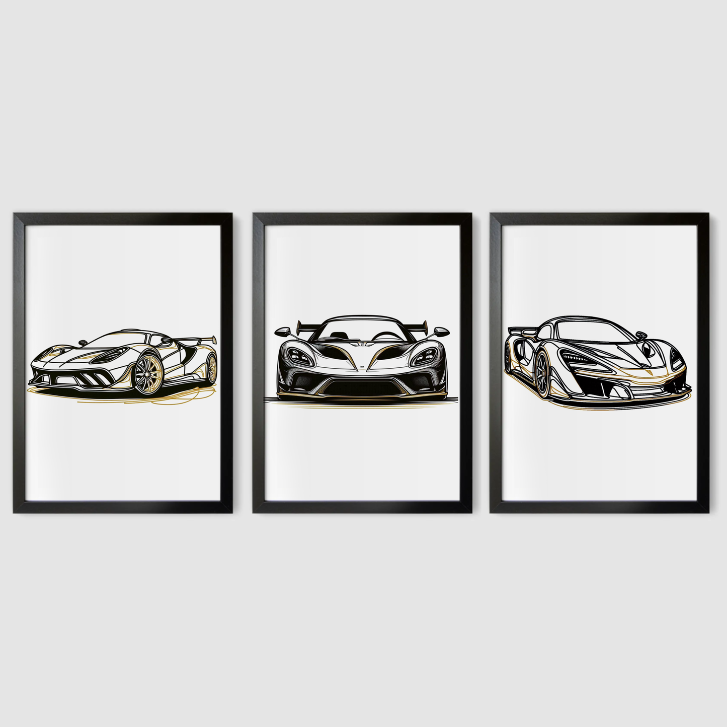 Black & Gold Supercar Print Set - Vehicle Collection Set of 3