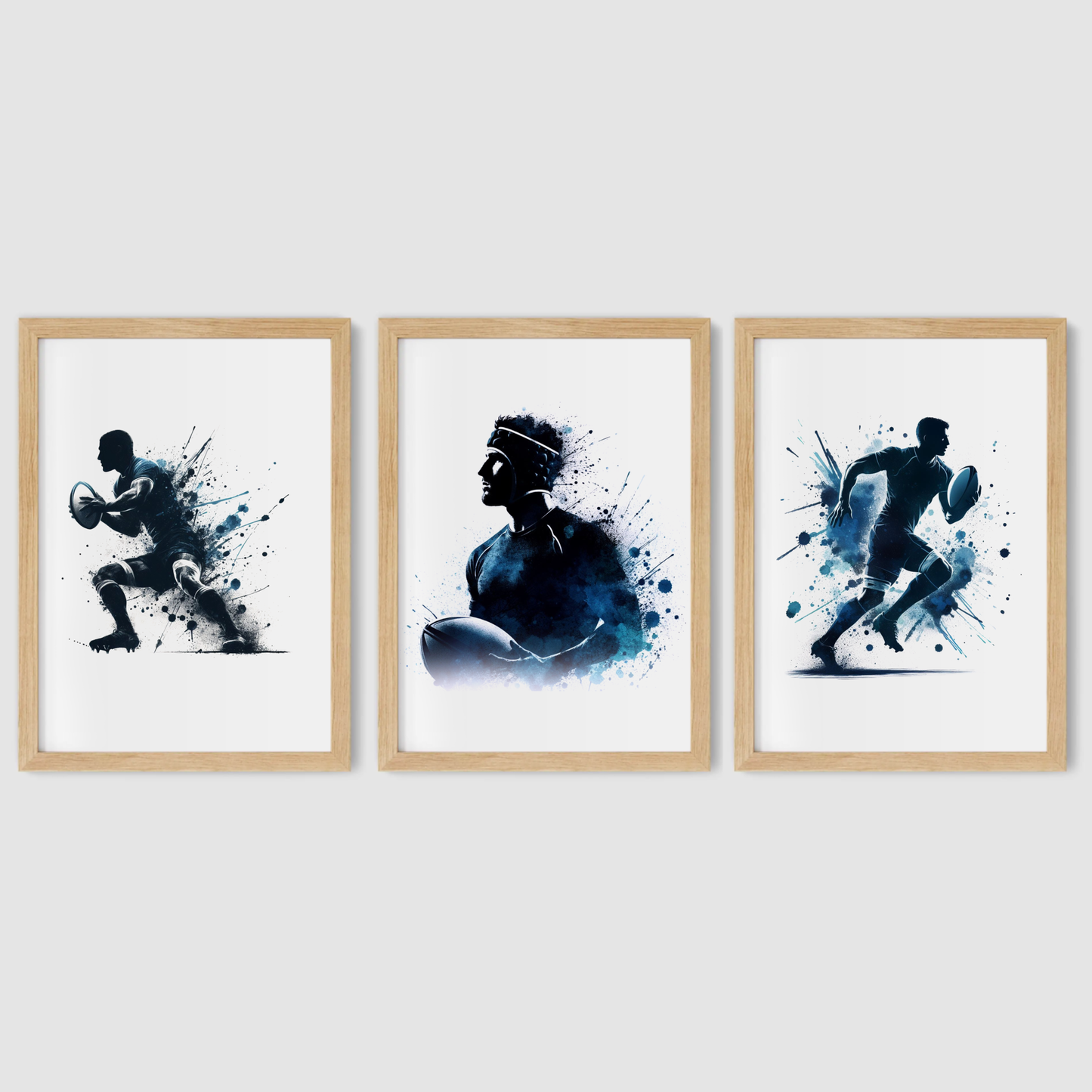 Dark Blue Rugby Players Print Set - Rugby Collection Set of 3