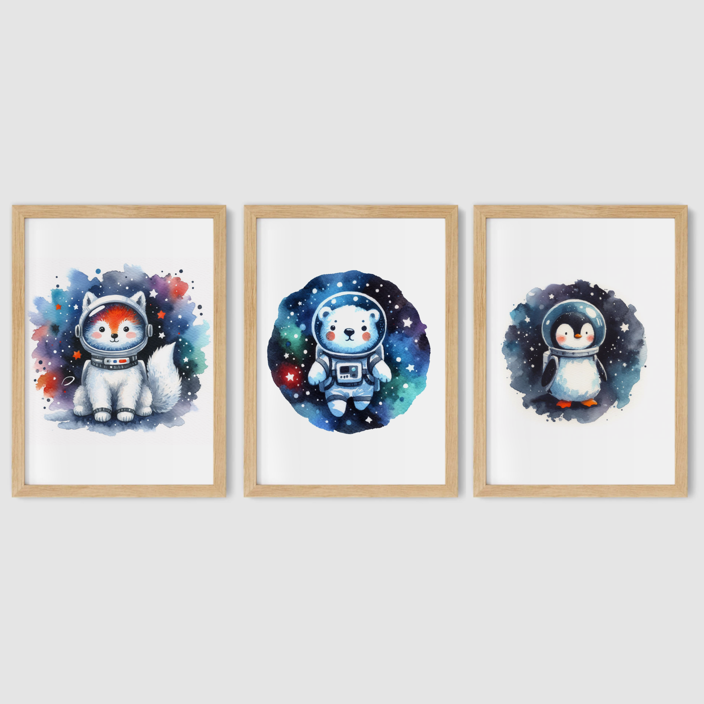 Animal Spaceman Print Set - Nursery Space Collection Set of 3