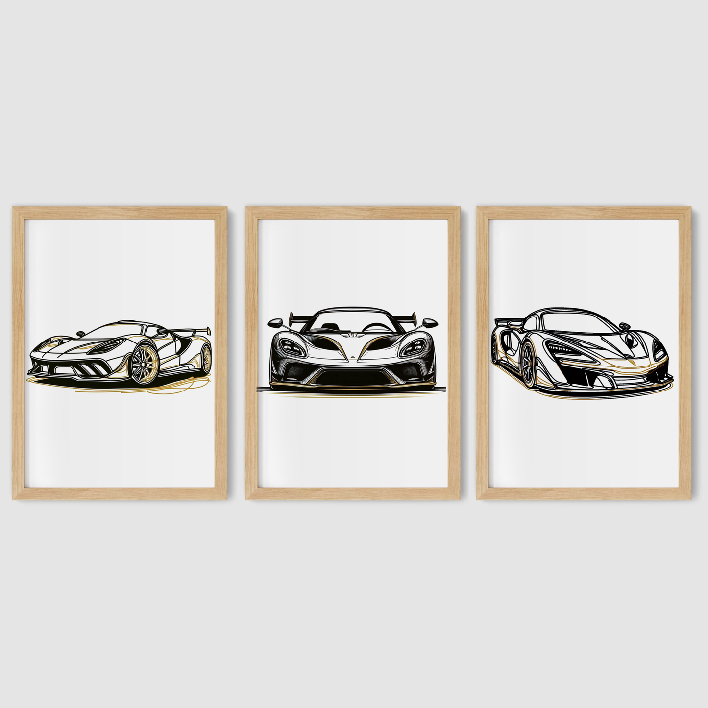 Black & Gold Supercar Print Set - Vehicle Collection Set of 3