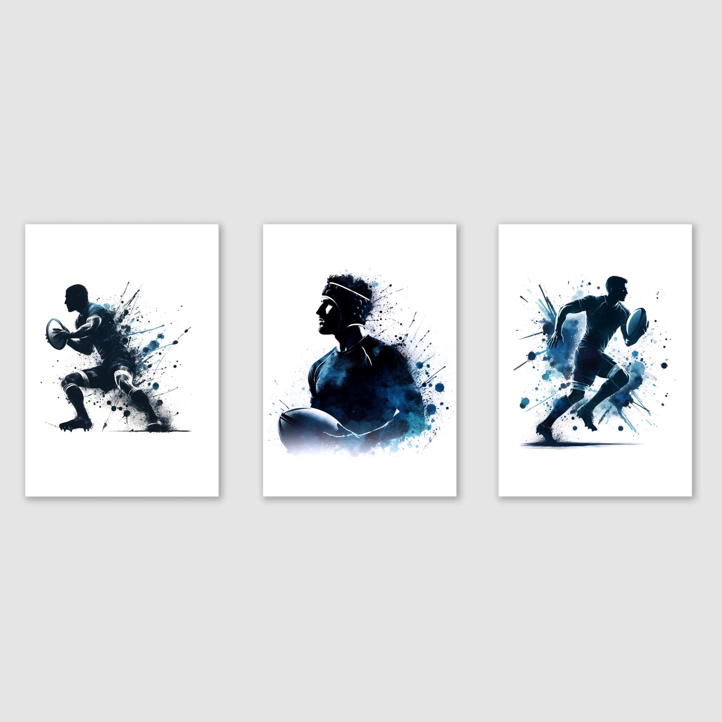 Dark Blue Rugby Players Print Set - Rugby Collection Set of 3