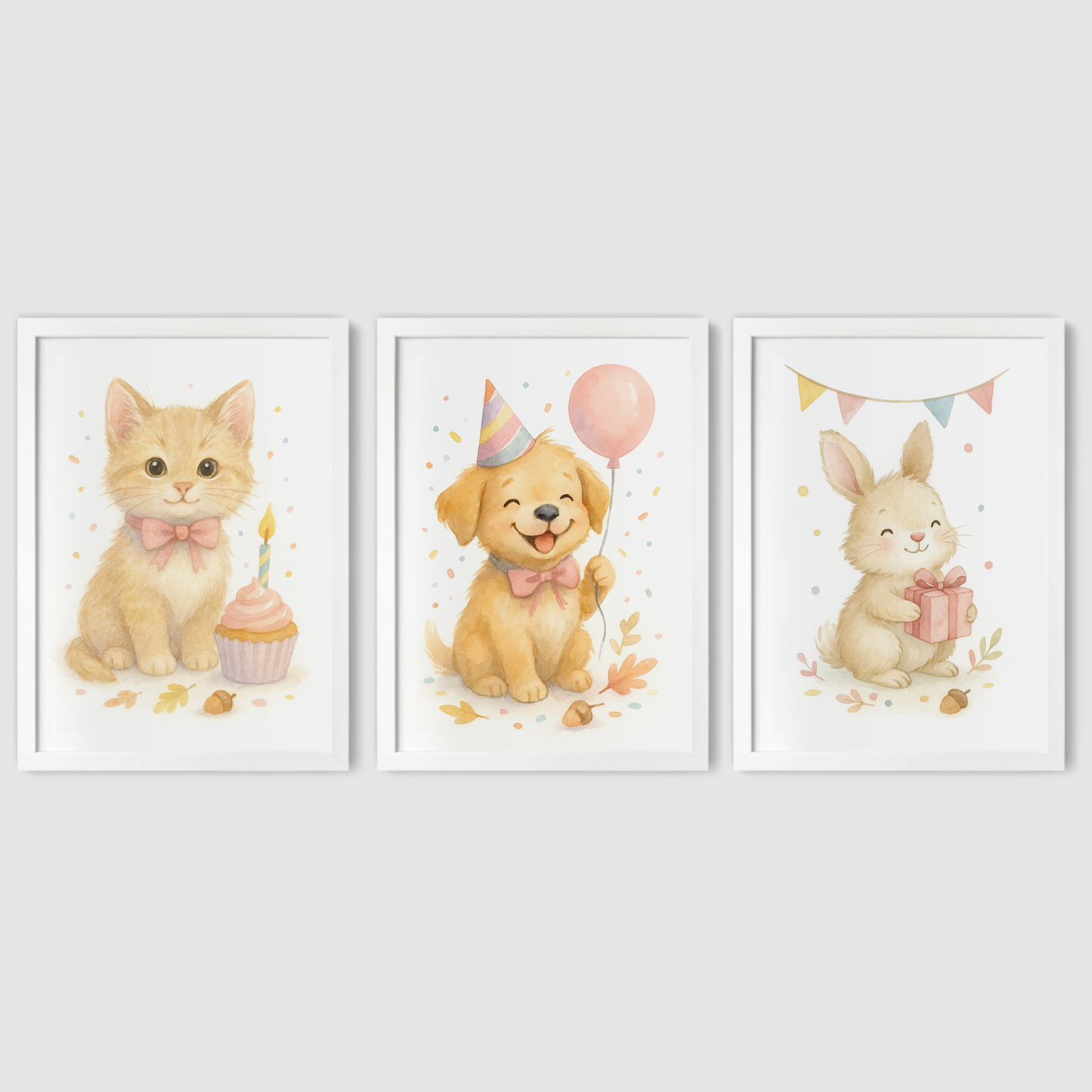 Birthday Party Pets Print Set - Cute Pets Collection Set of 3