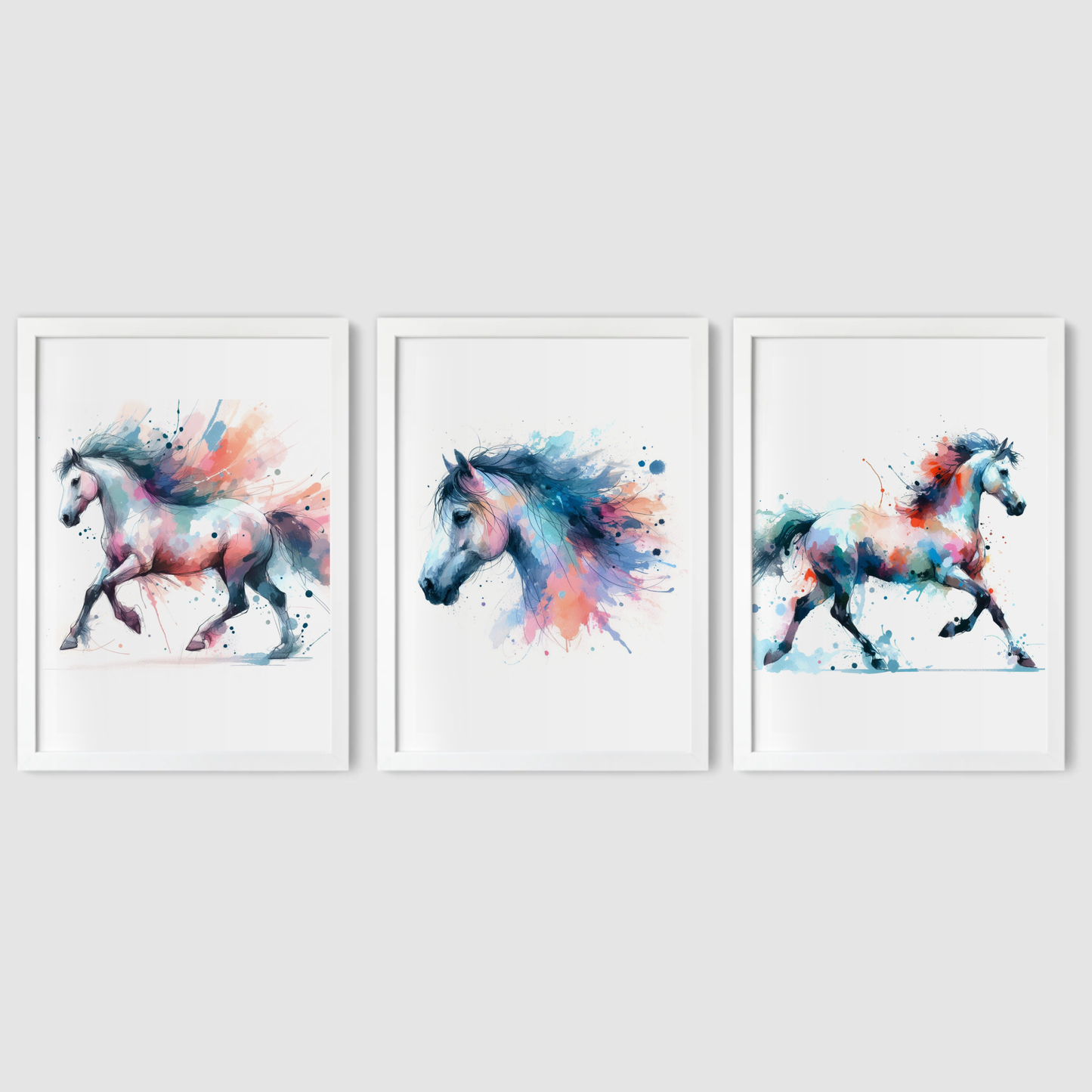Pastel Horses Print Set - Horse & Pony Collection Set of 3