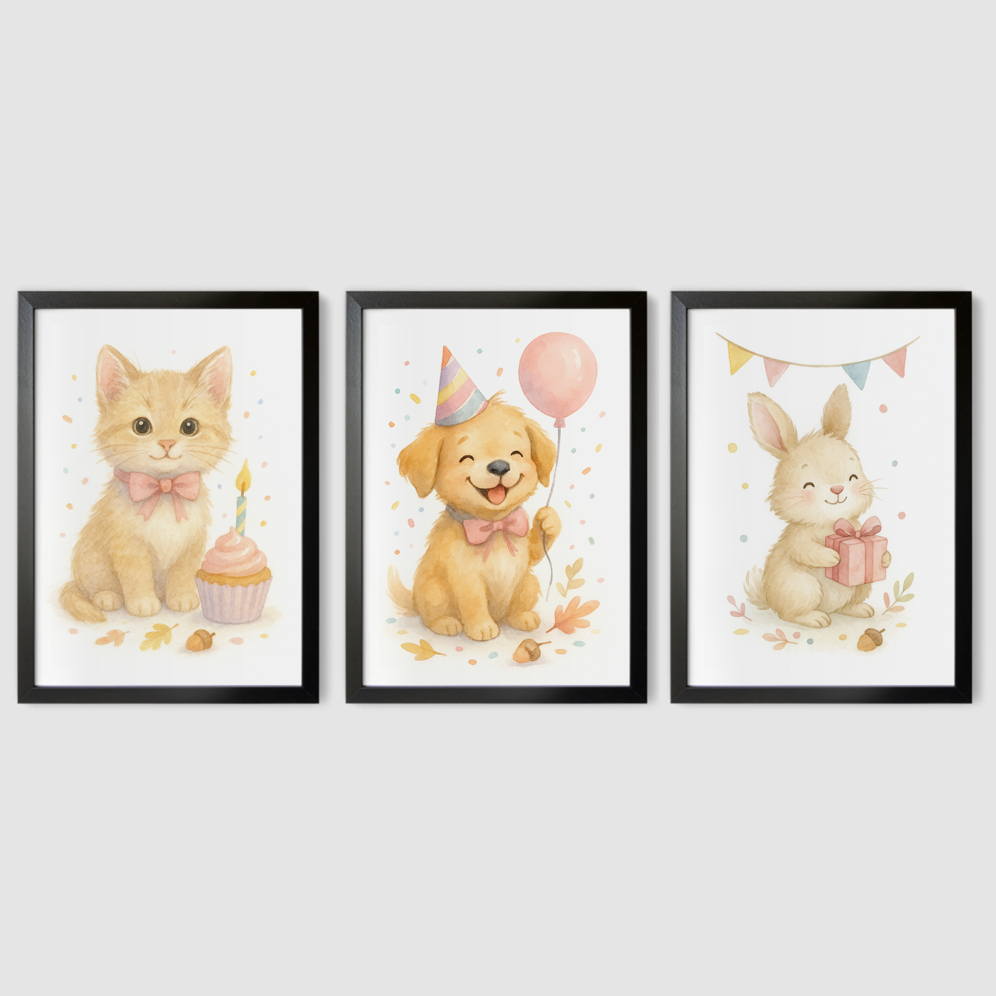 Birthday Party Pets Print Set - Cute Pets Collection Set of 3