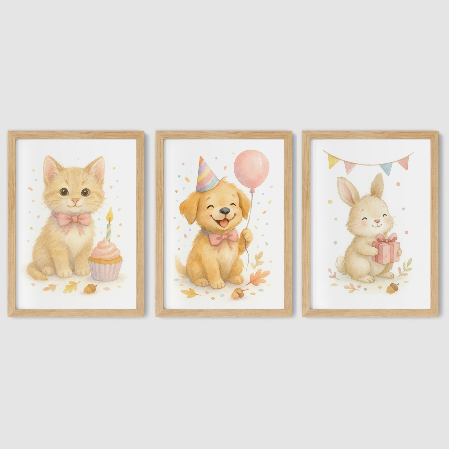 Birthday Party Pets Print Set - Cute Pets Collection Set of 3