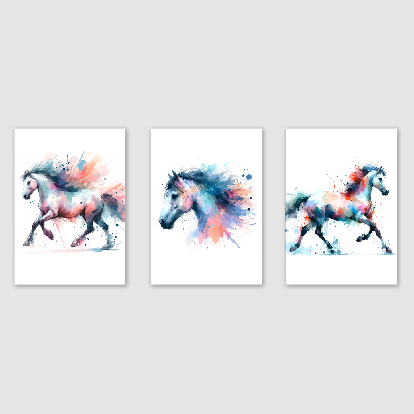 Pastel Horses Print Set - Horse & Pony Collection Set of 3