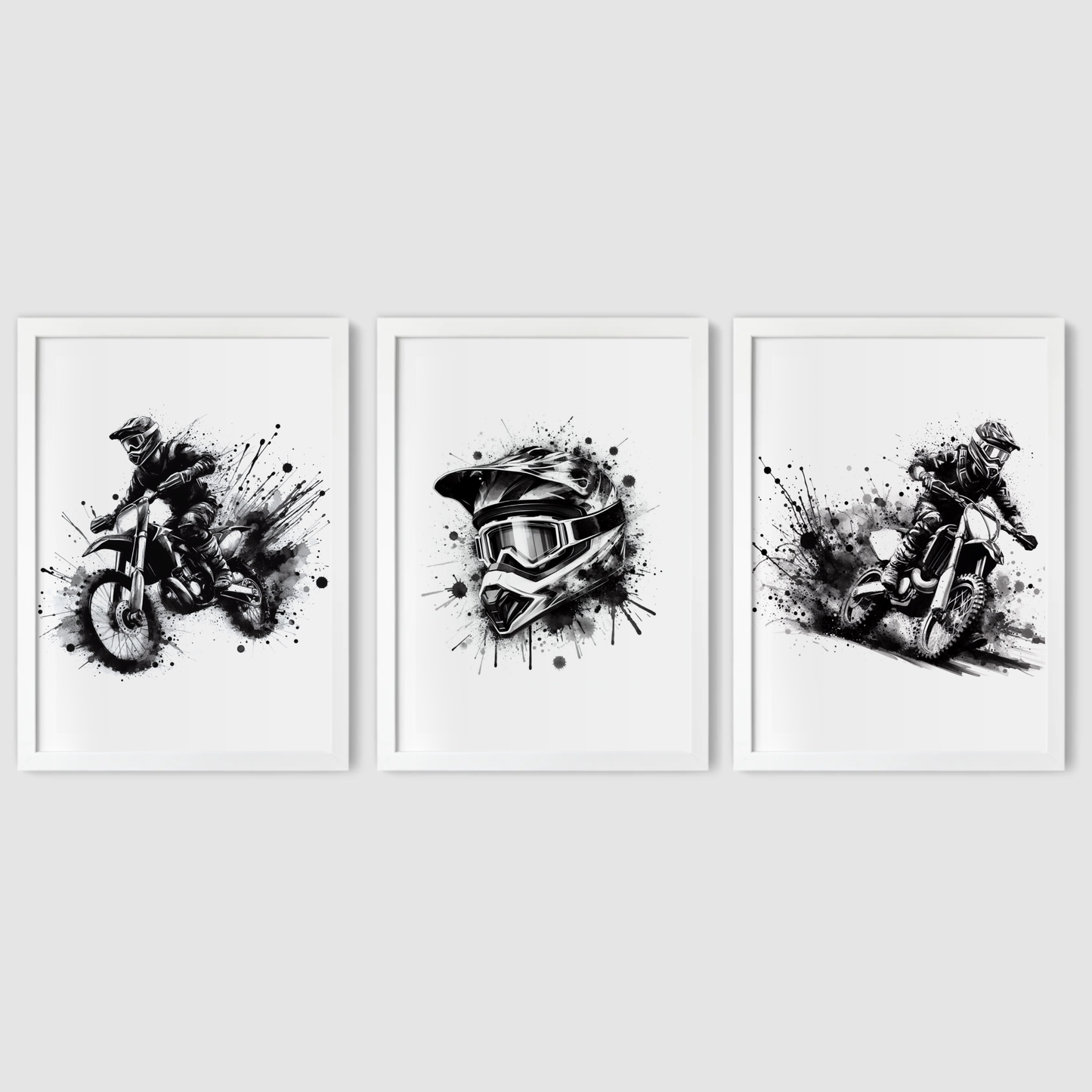 Black Motocross Print Set - Biking & BMX Collection Set of 3
