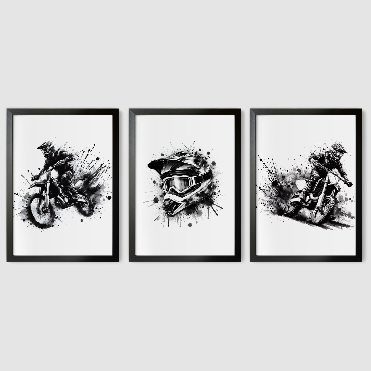 Black Motocross Print Set - Biking & BMX Collection Set of 3