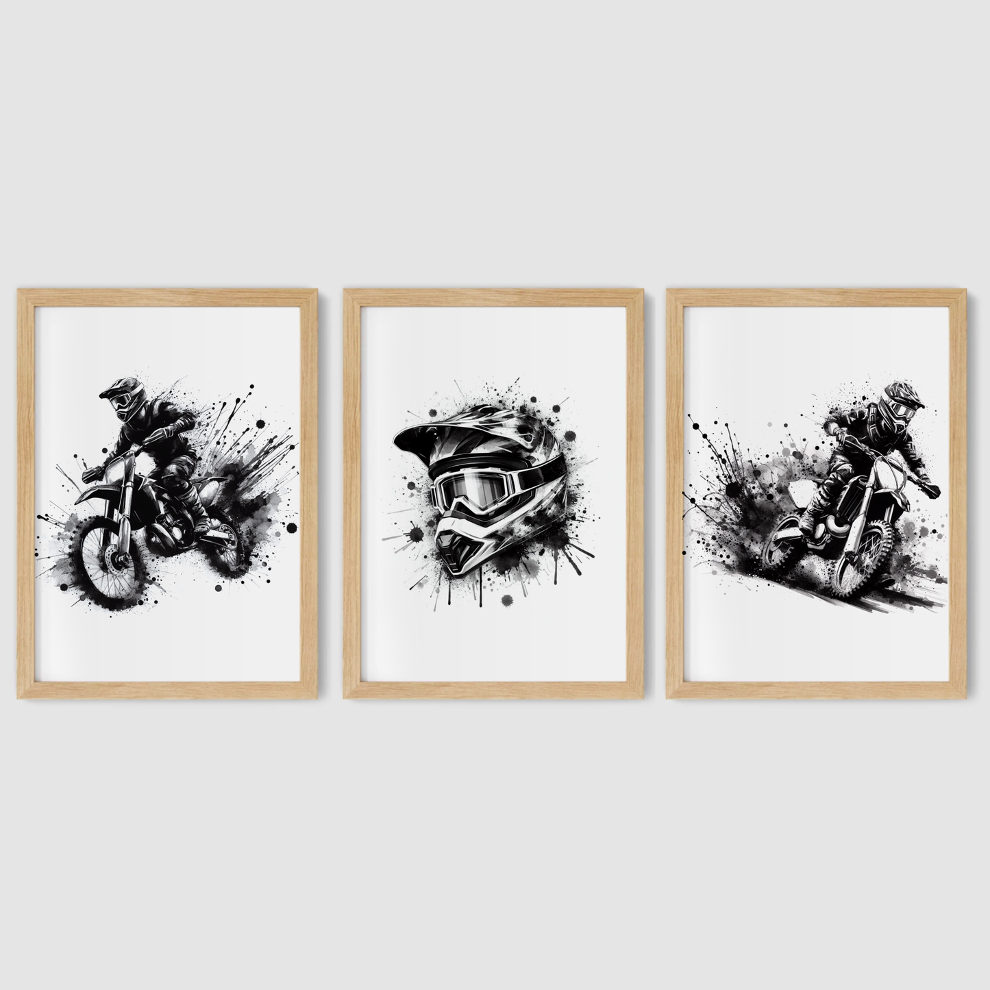 Black Motocross Print Set - Biking & BMX Collection Set of 3