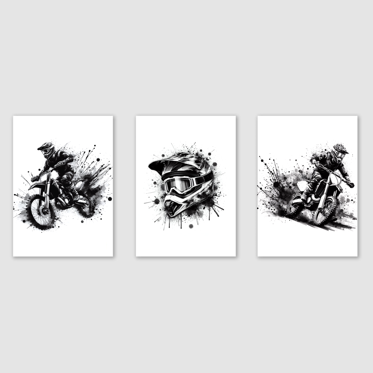 Black Motocross Print Set - Biking & BMX Collection Set of 3