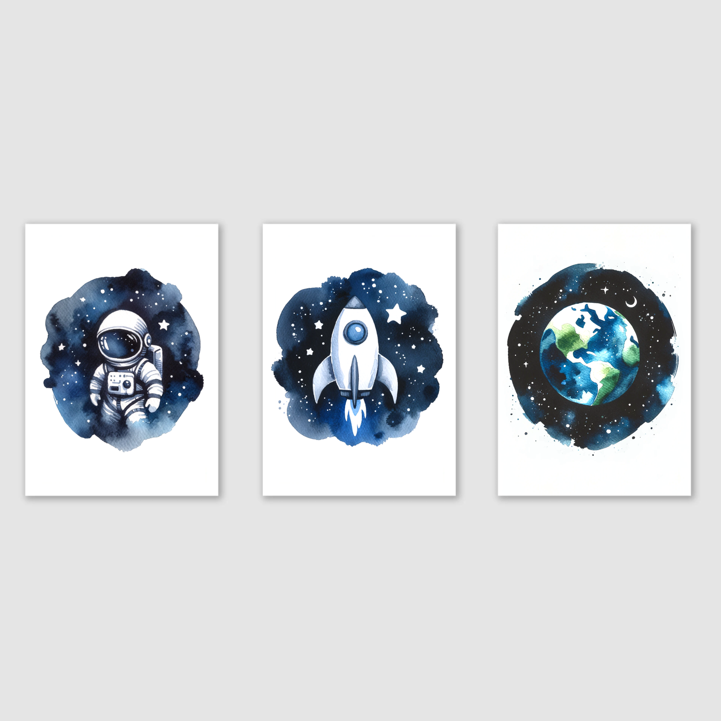 Watercolour Space Print Set - Nursery Space Collection Set of 3