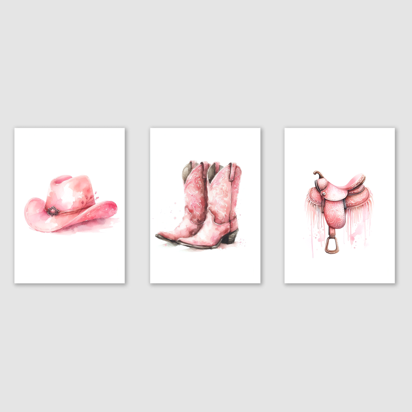 Pink Country & Western Print Set - Horse & Pony Collection Set of 3