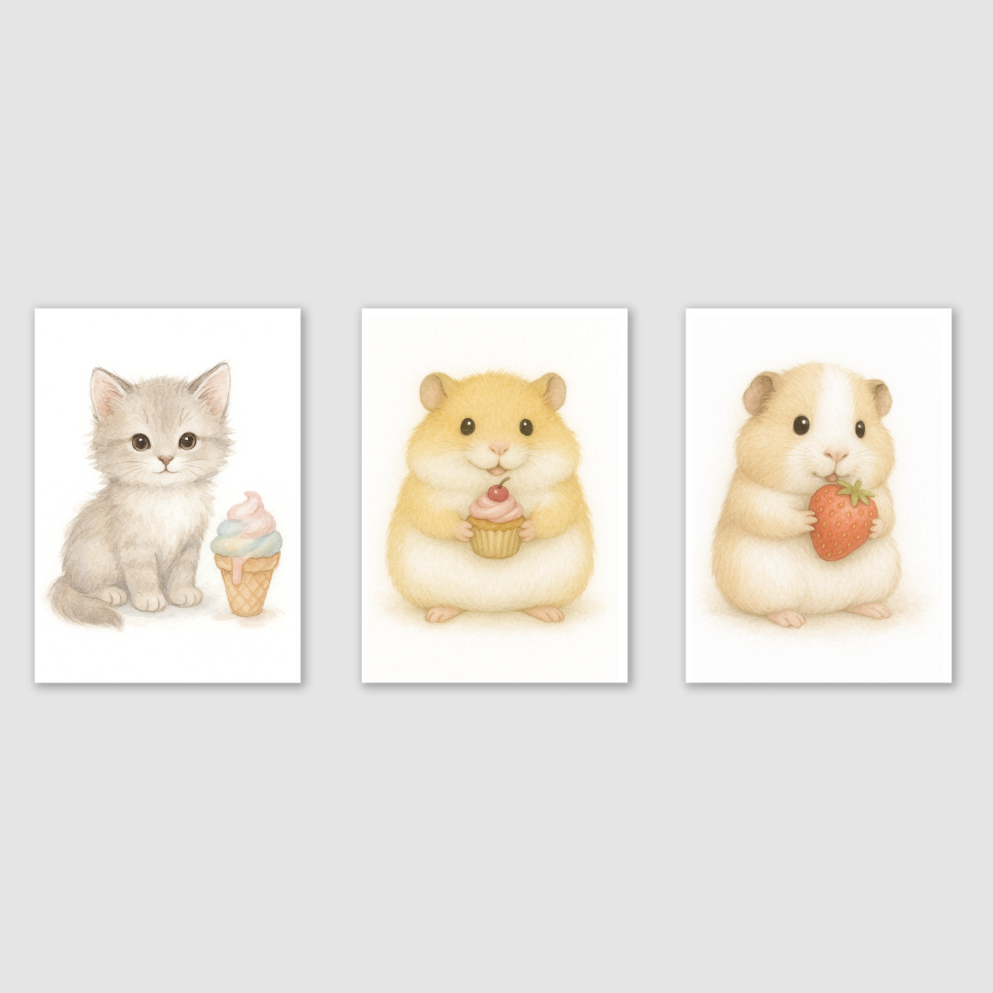 Sweet Treats Print Set - Cute Pets Collection Set of 3