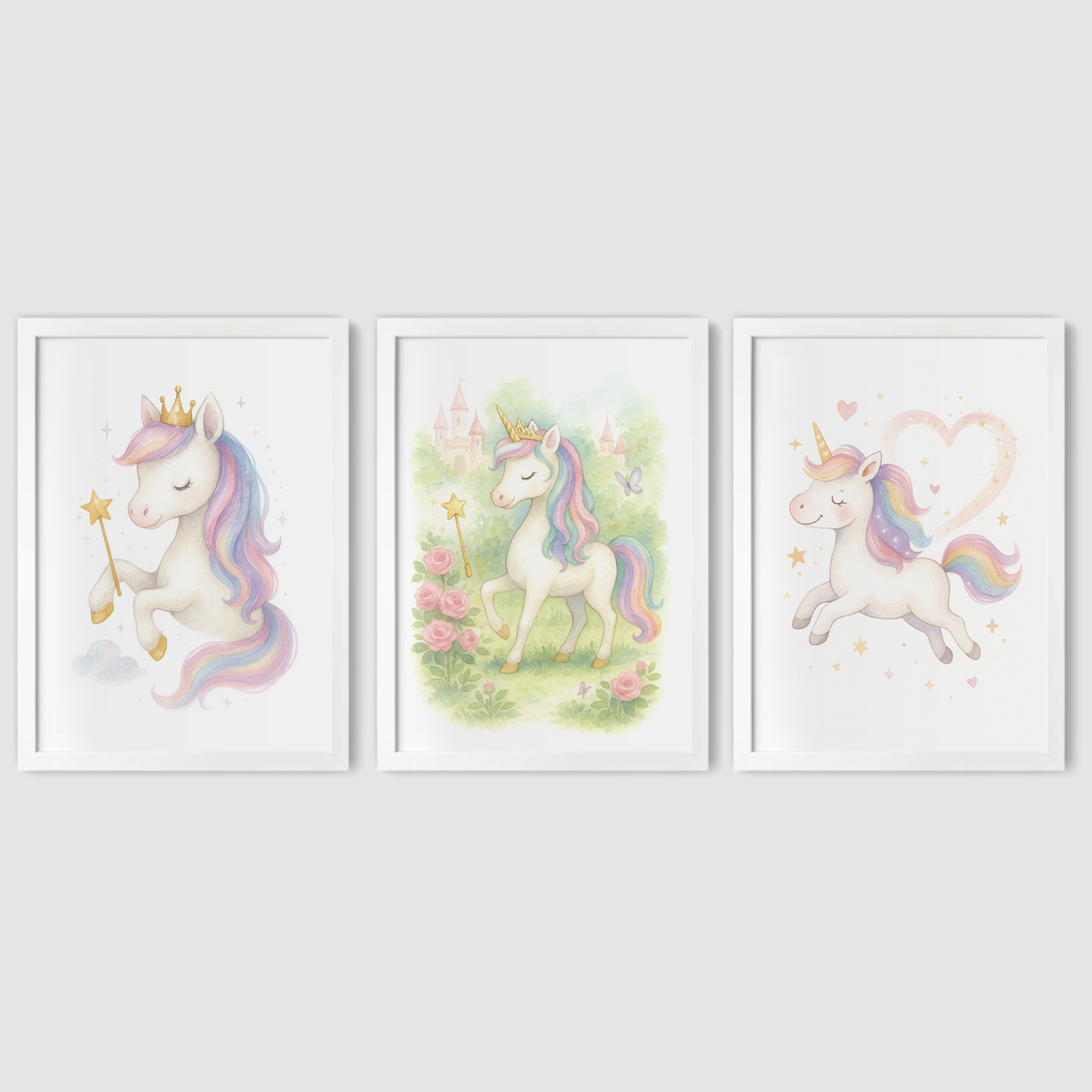 Pastel Princess Unicorns Print Set - Unicorns Collection Set of 3