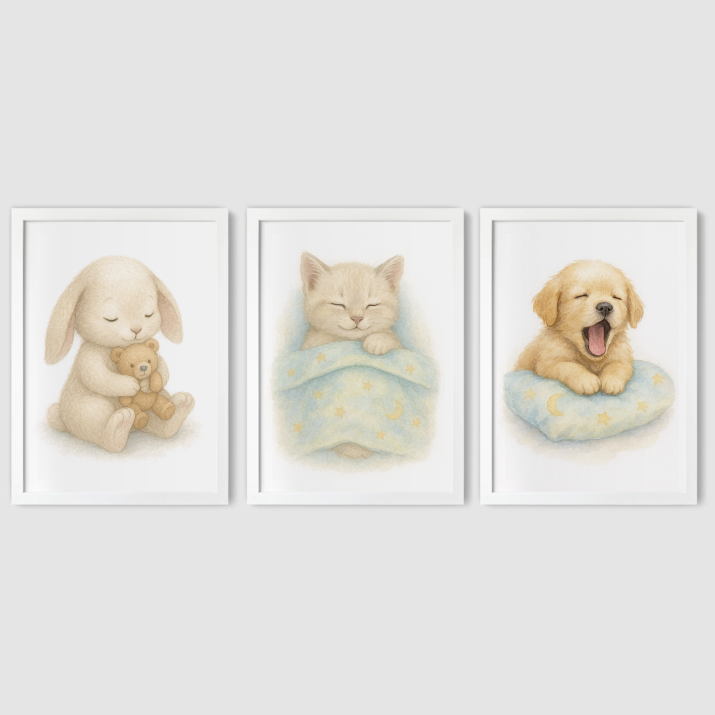 Sleepy Time Print Set - Cute Pets Collection Set of 3