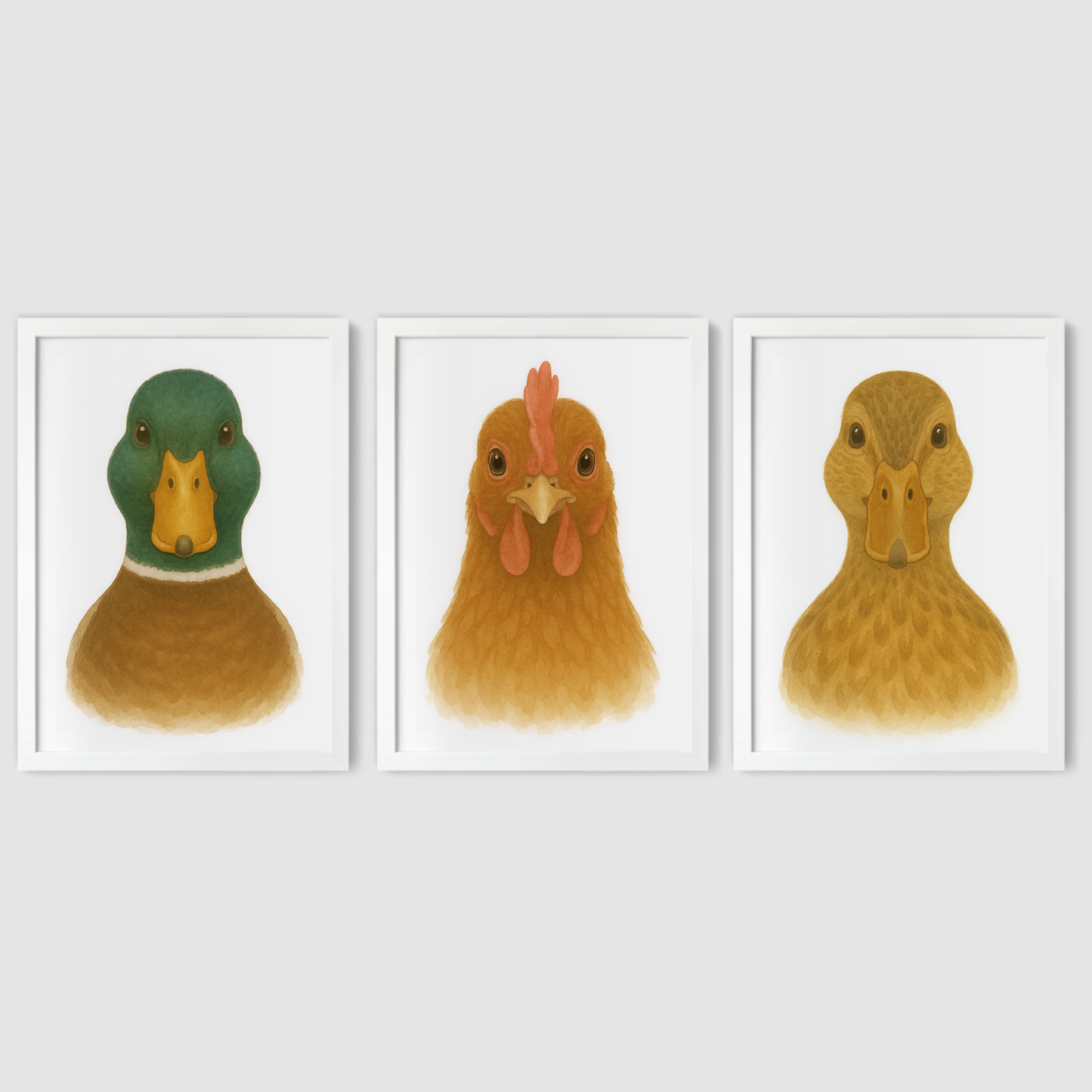 Farm Bird Print Set - Nursery Farmyard Animal Collection Set of 3