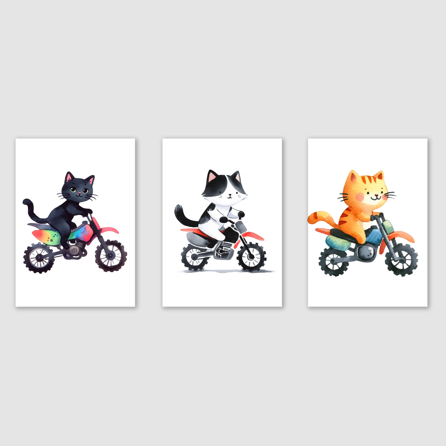 Nursery Cat Bikers - Animal Motorbike Print Set of 3