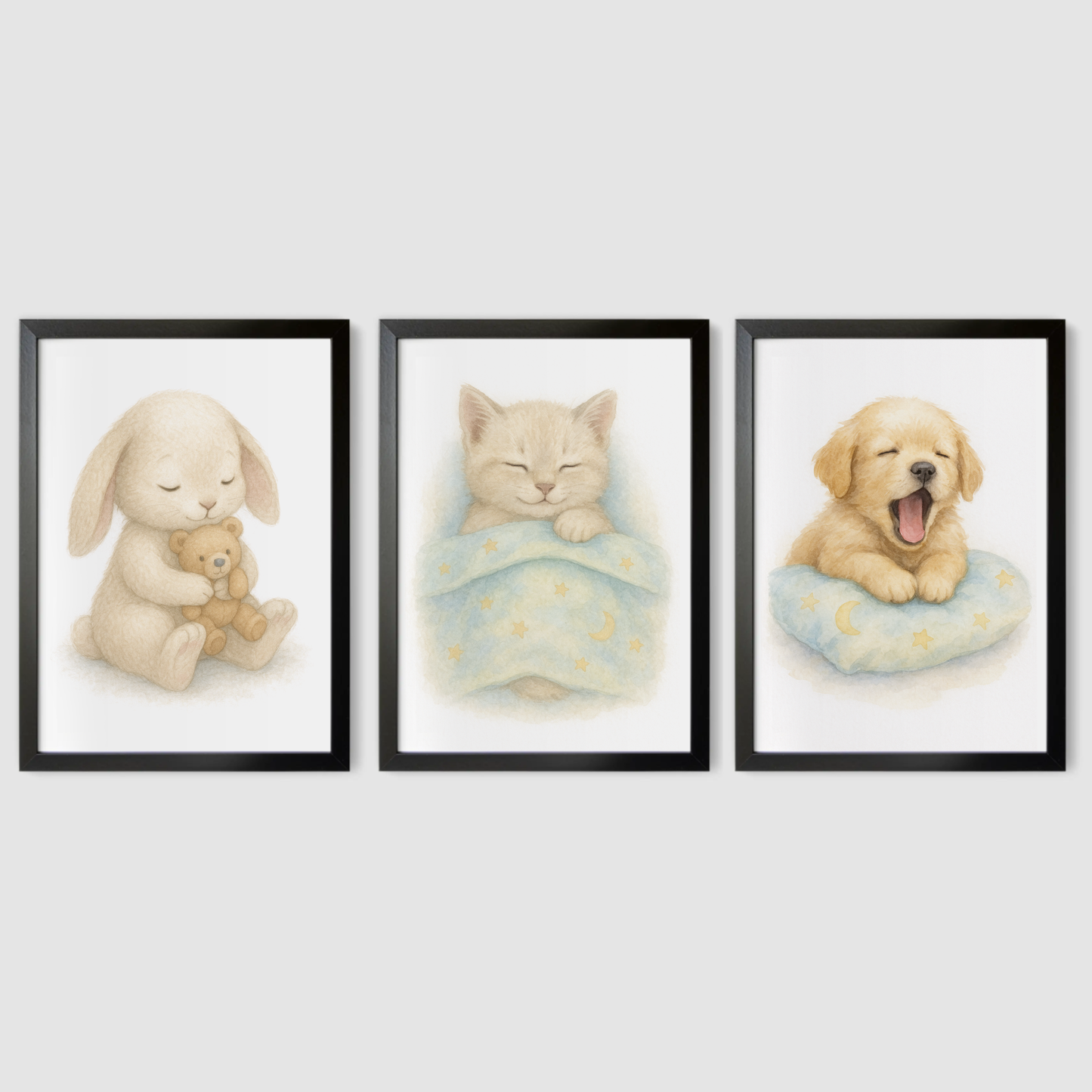 Sleepy Time Print Set - Cute Pets Collection Set of 3
