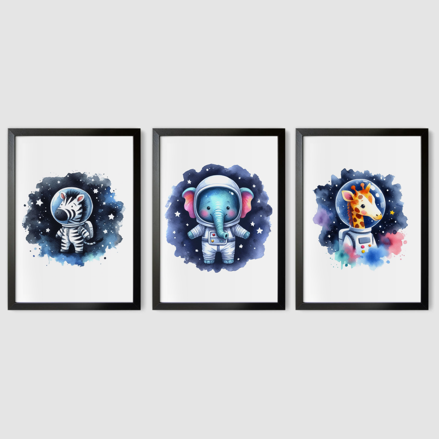 Safari Animals Space Print Set - Nursery Space Collection Set of 3