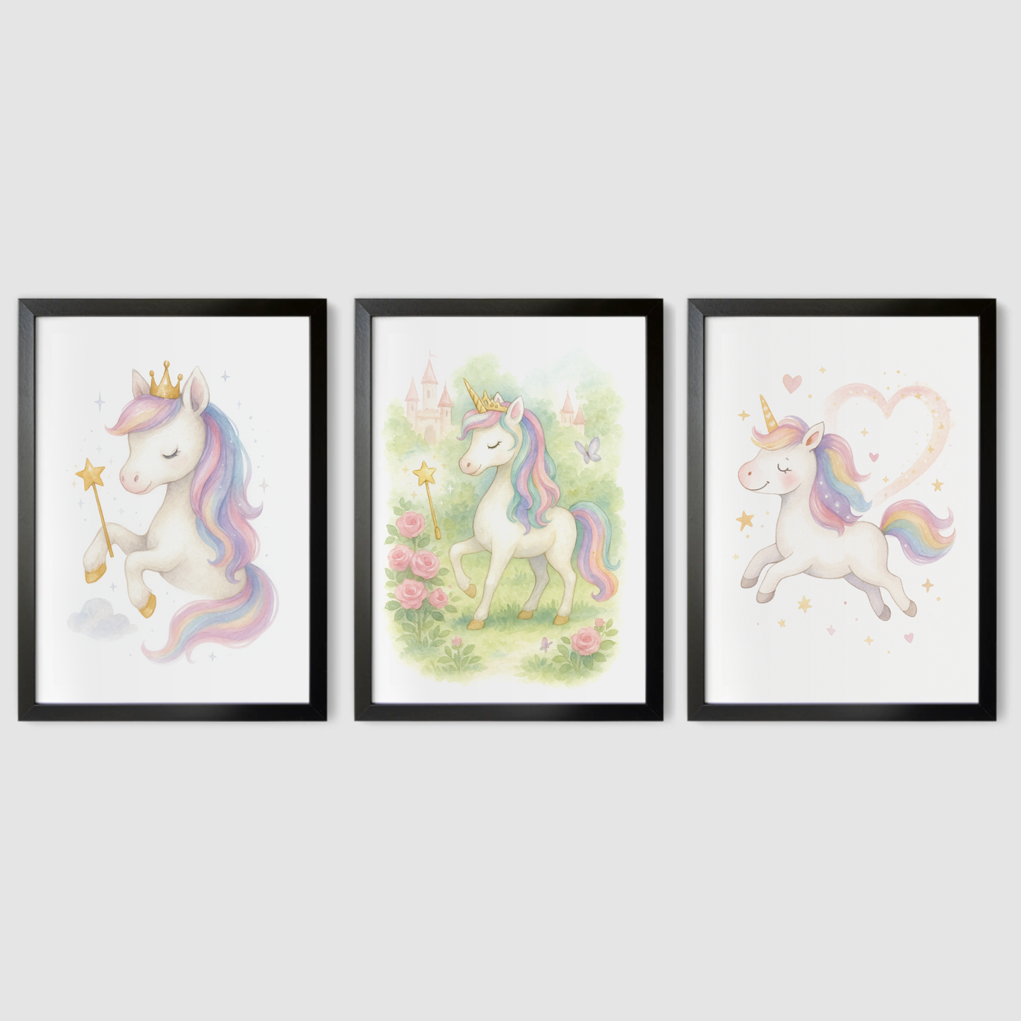 Pastel Princess Unicorns Print Set - Unicorns Collection Set of 3