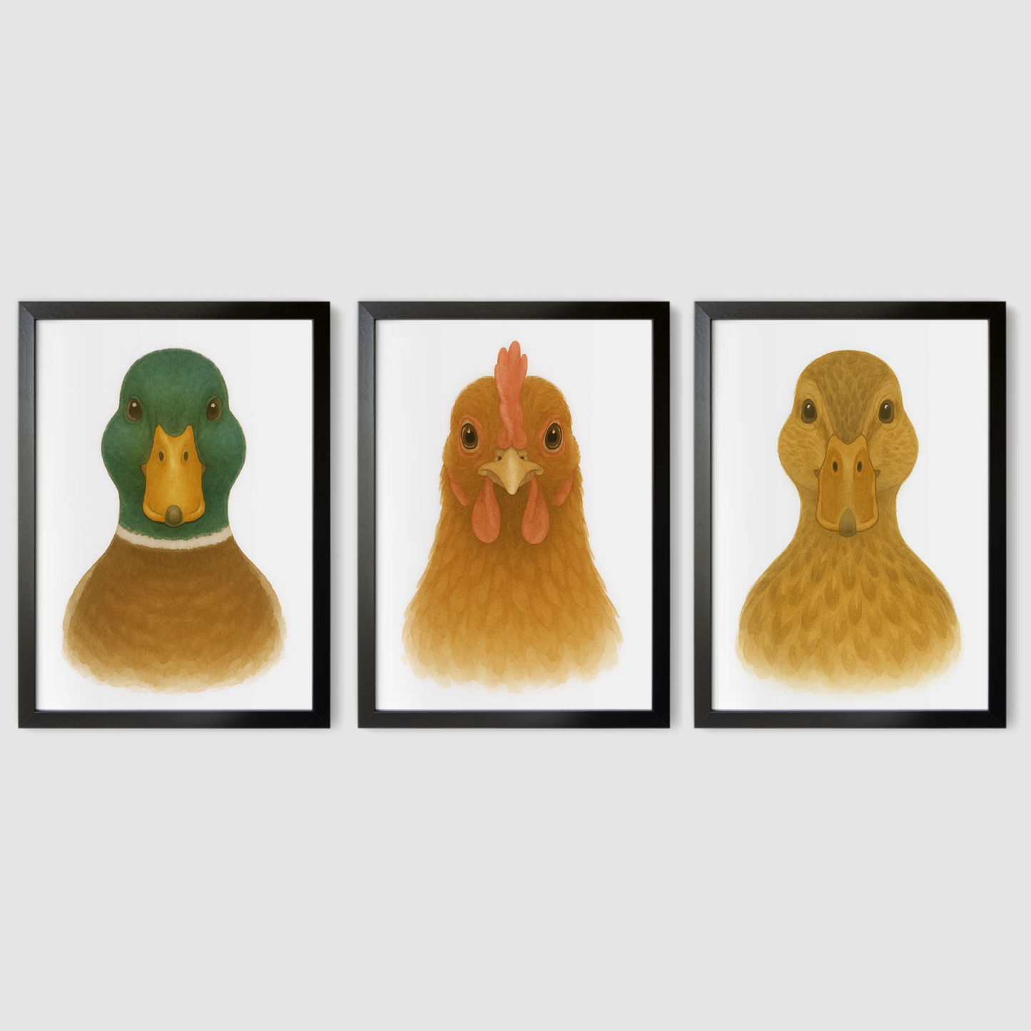 Farm Bird Print Set - Nursery Farmyard Animal Collection Set of 3