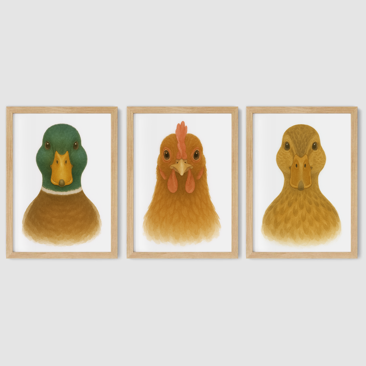 Farm Bird Print Set - Nursery Farmyard Animal Collection Set of 3