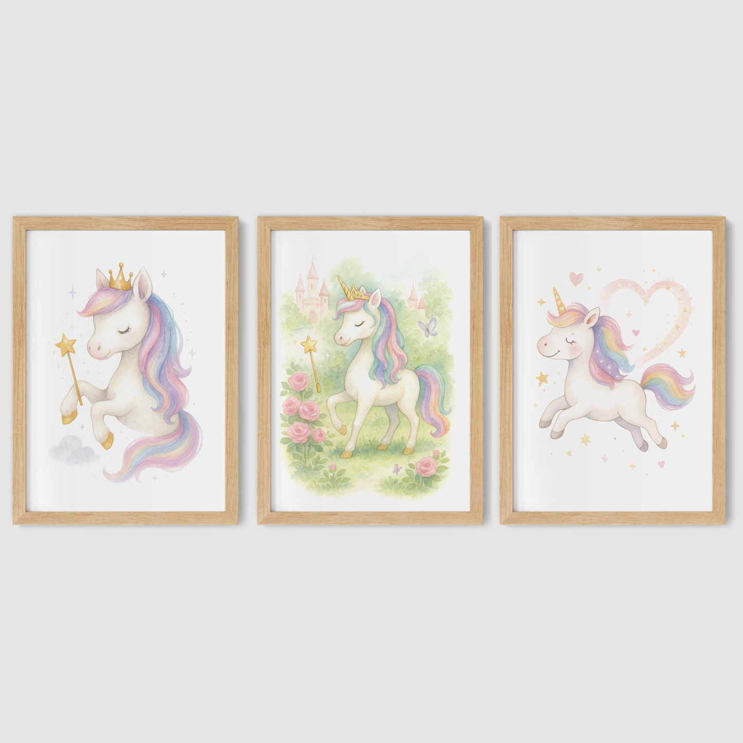 Pastel Princess Unicorns Print Set - Unicorns Collection Set of 3