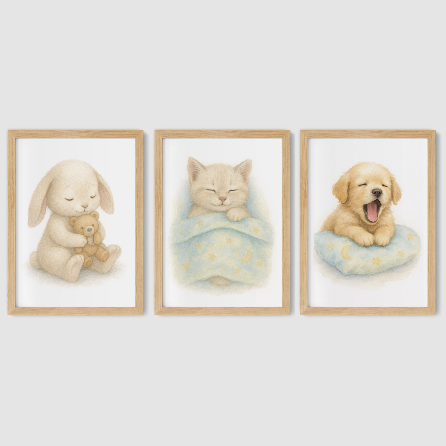 Sleepy Time Print Set - Cute Pets Collection Set of 3