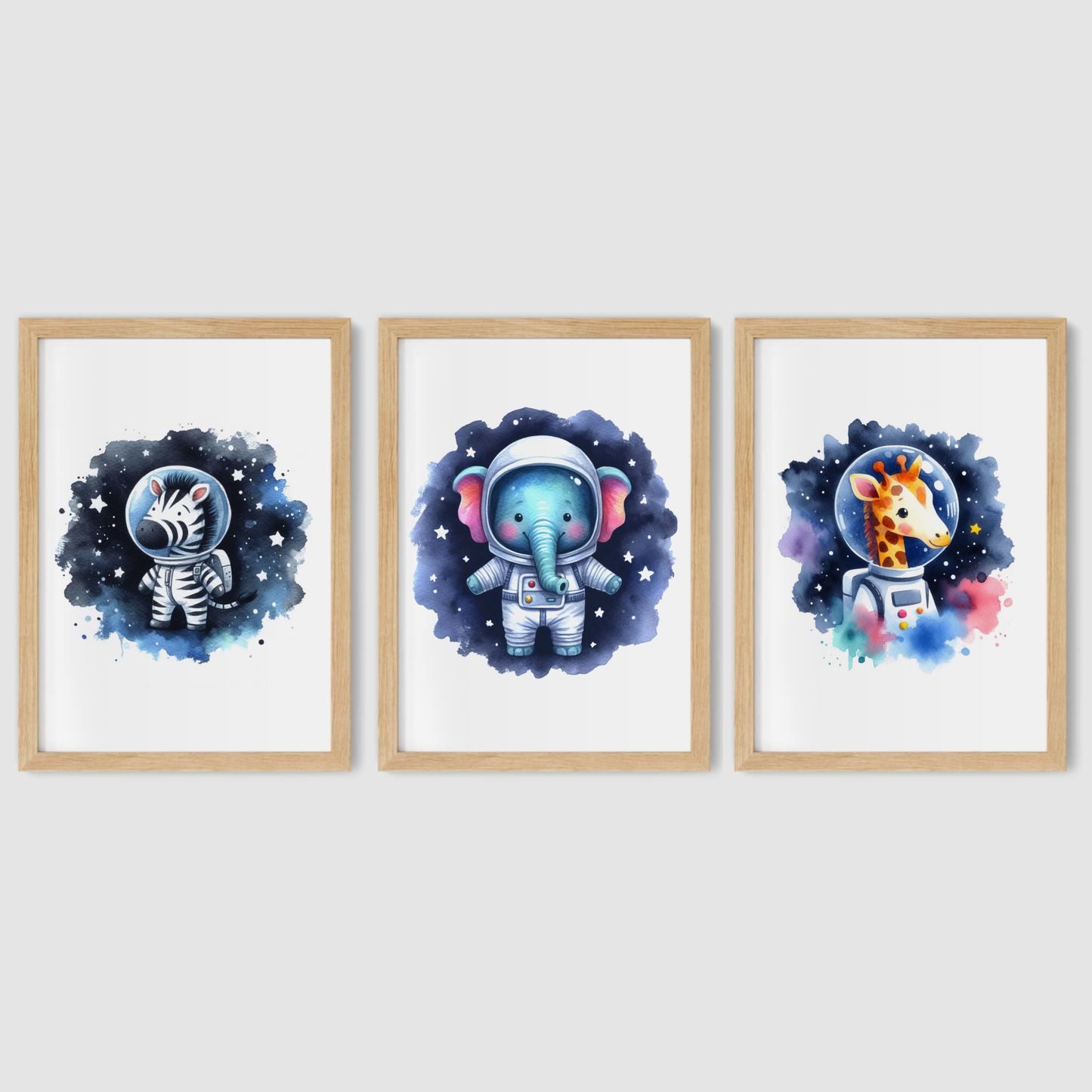 Safari Animals Space Print Set - Nursery Space Collection Set of 3