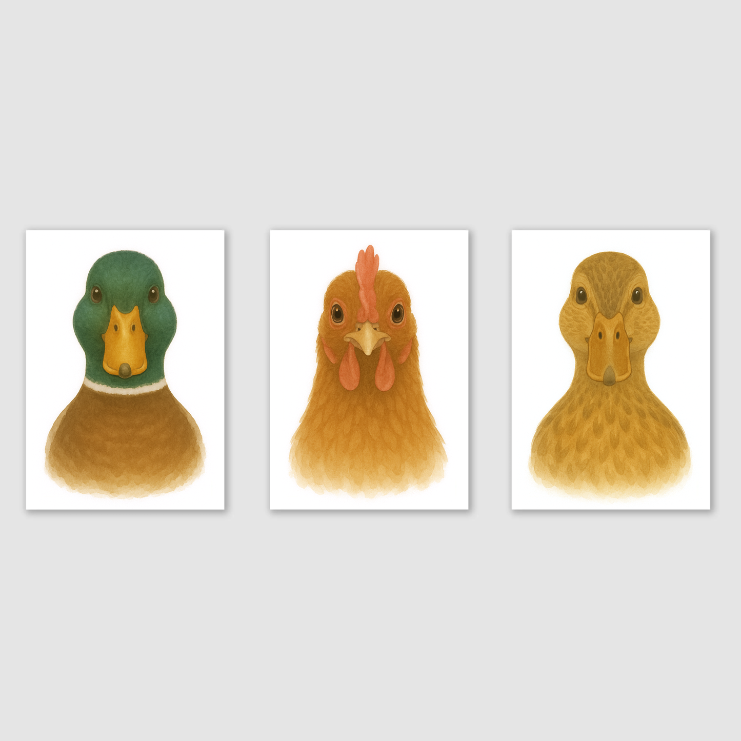 Farm Bird Print Set - Nursery Farmyard Animal Collection Set of 3
