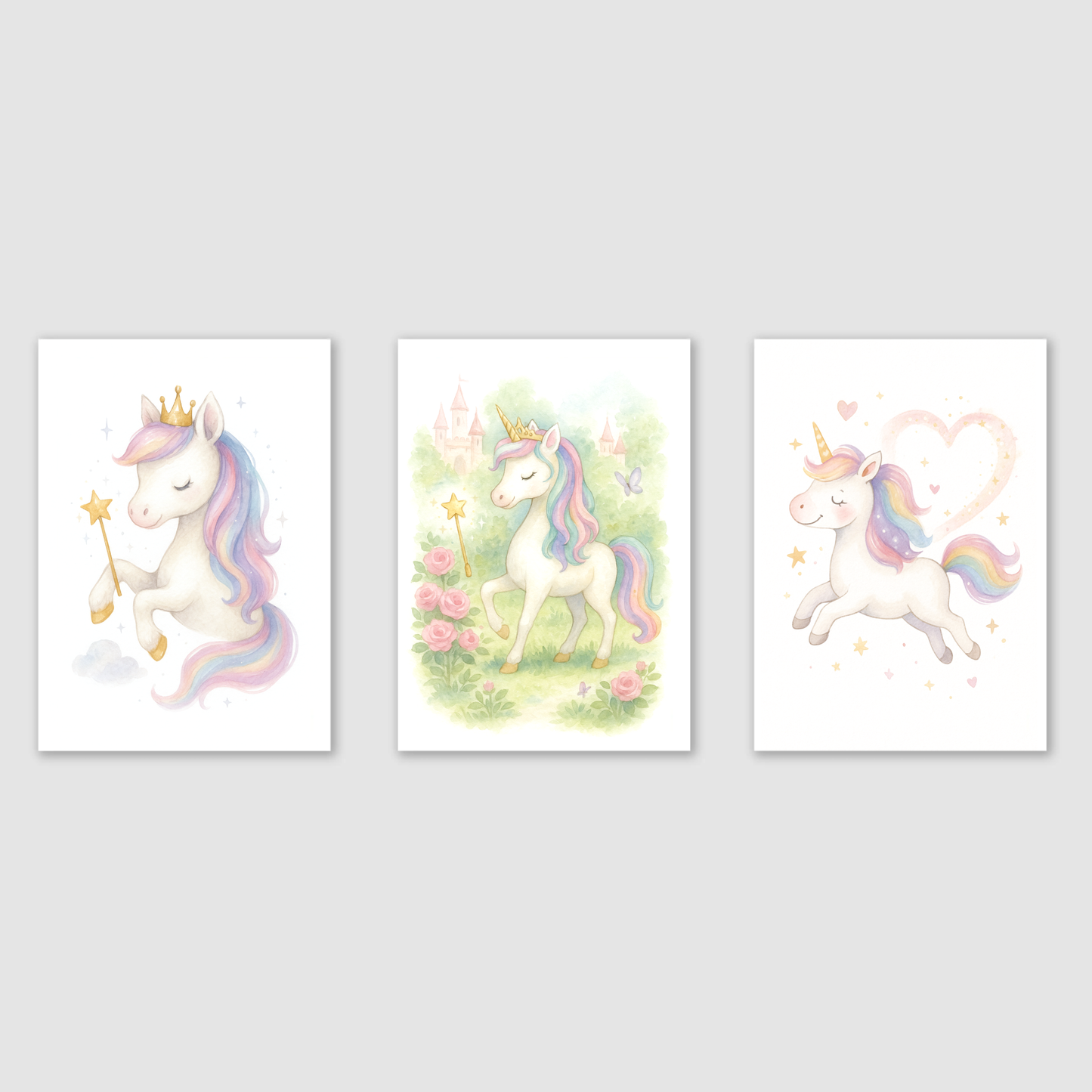 Pastel Princess Unicorns Print Set - Unicorns Collection Set of 3