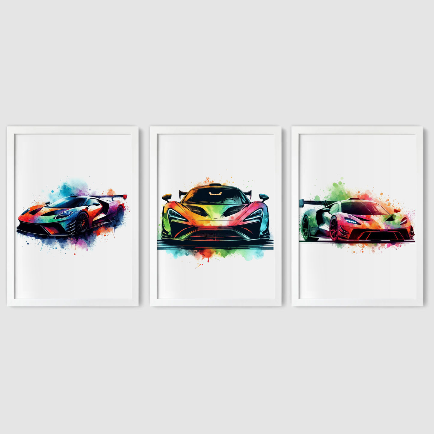 Multicoloured Supercar Print Set - Vehicle Collection Set of 3