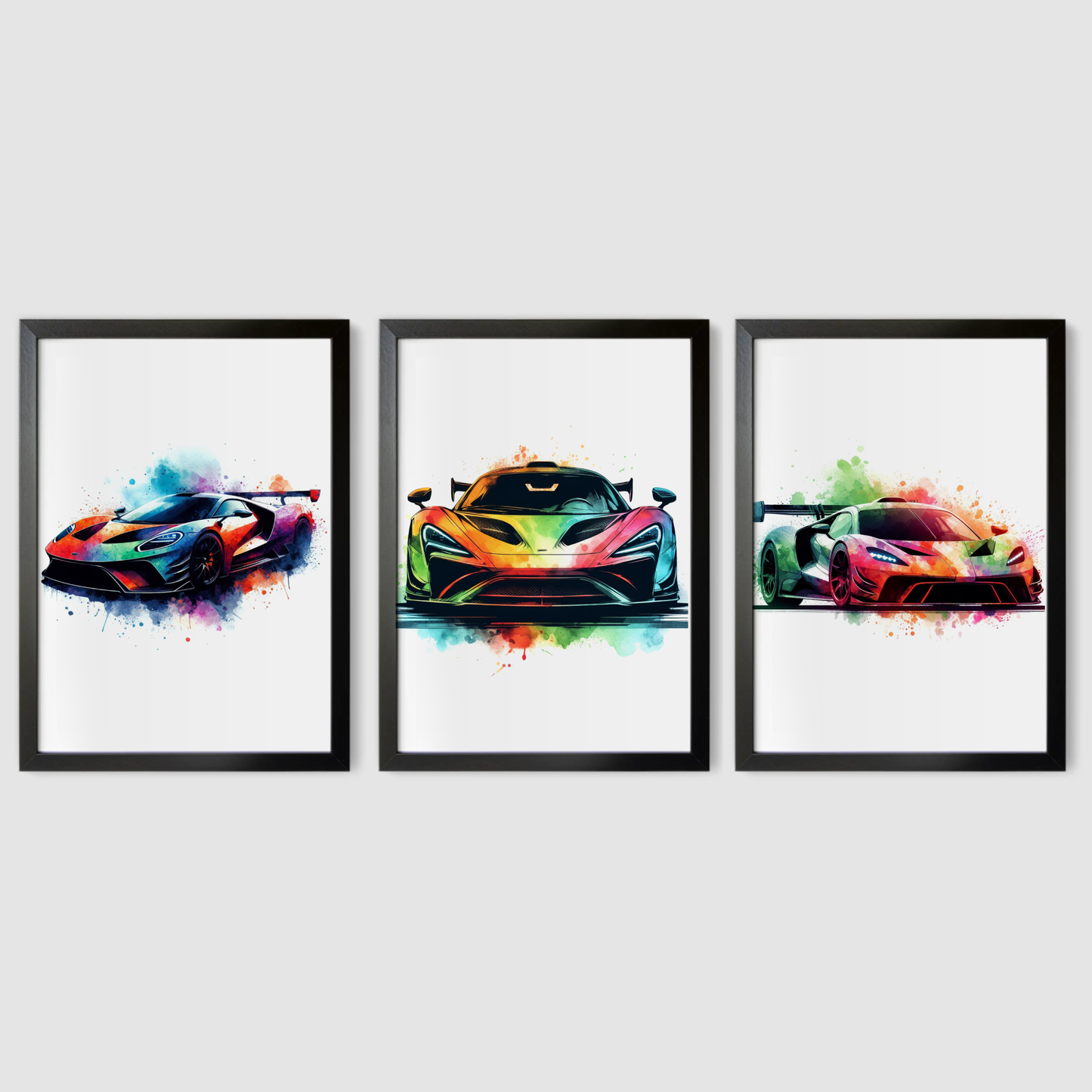 Multicoloured Supercar Print Set - Vehicle Collection Set of 3