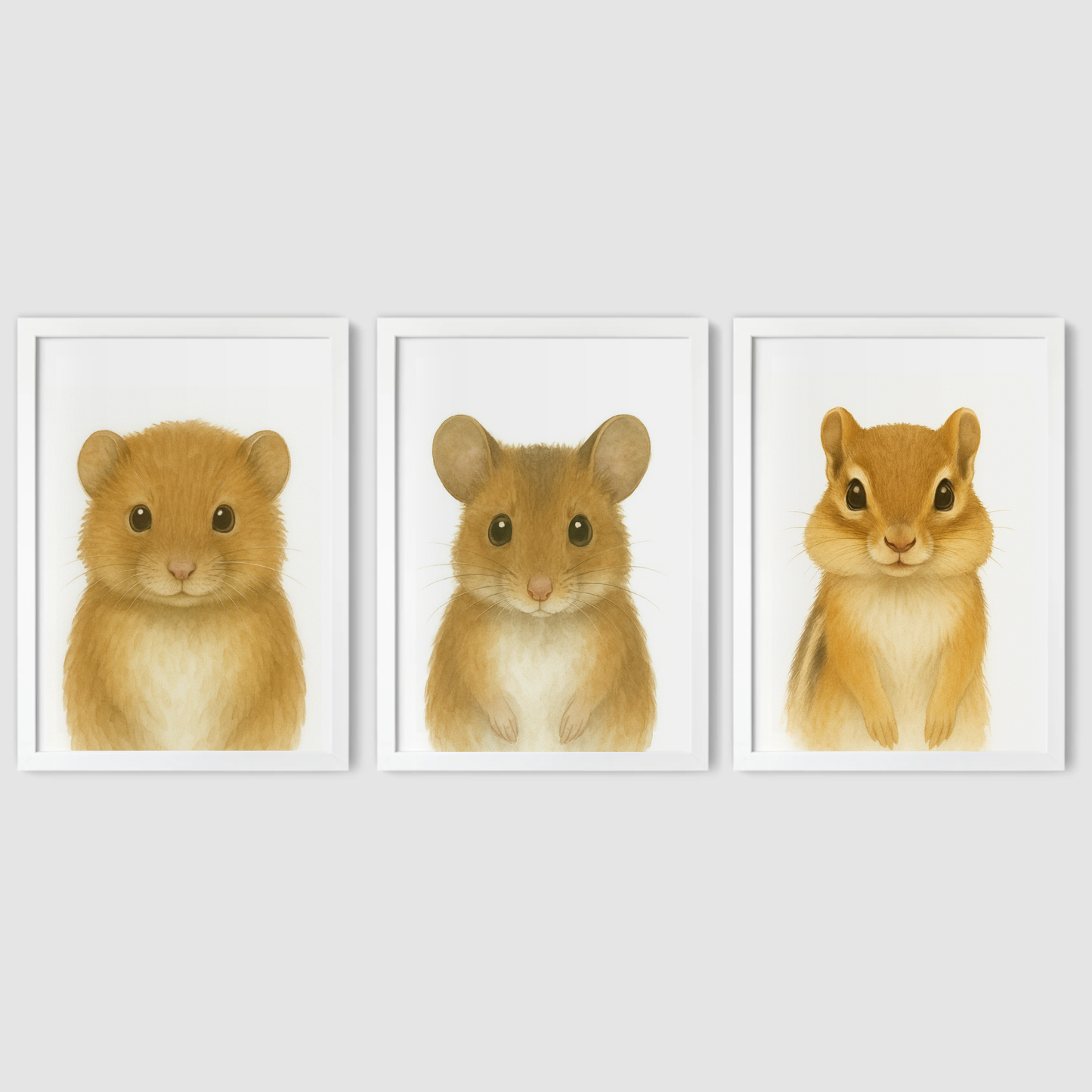 Vole, Mouse & Chipmunk - Woodland Nursery Print Set of 3