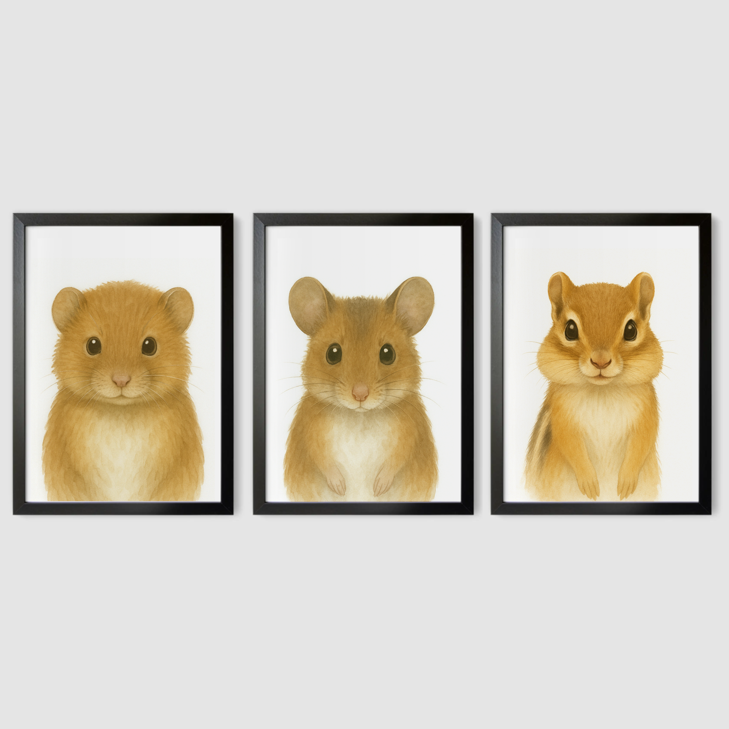 Vole, Mouse & Chipmunk - Woodland Nursery Print Set of 3