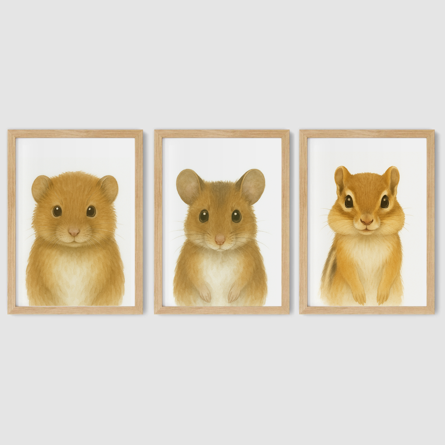 Vole, Mouse & Chipmunk - Woodland Nursery Print Set of 3