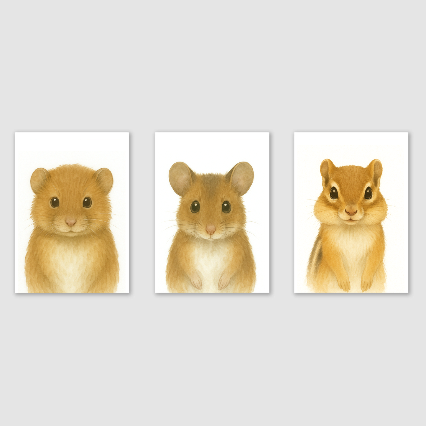 Vole, Mouse & Chipmunk - Woodland Nursery Print Set of 3