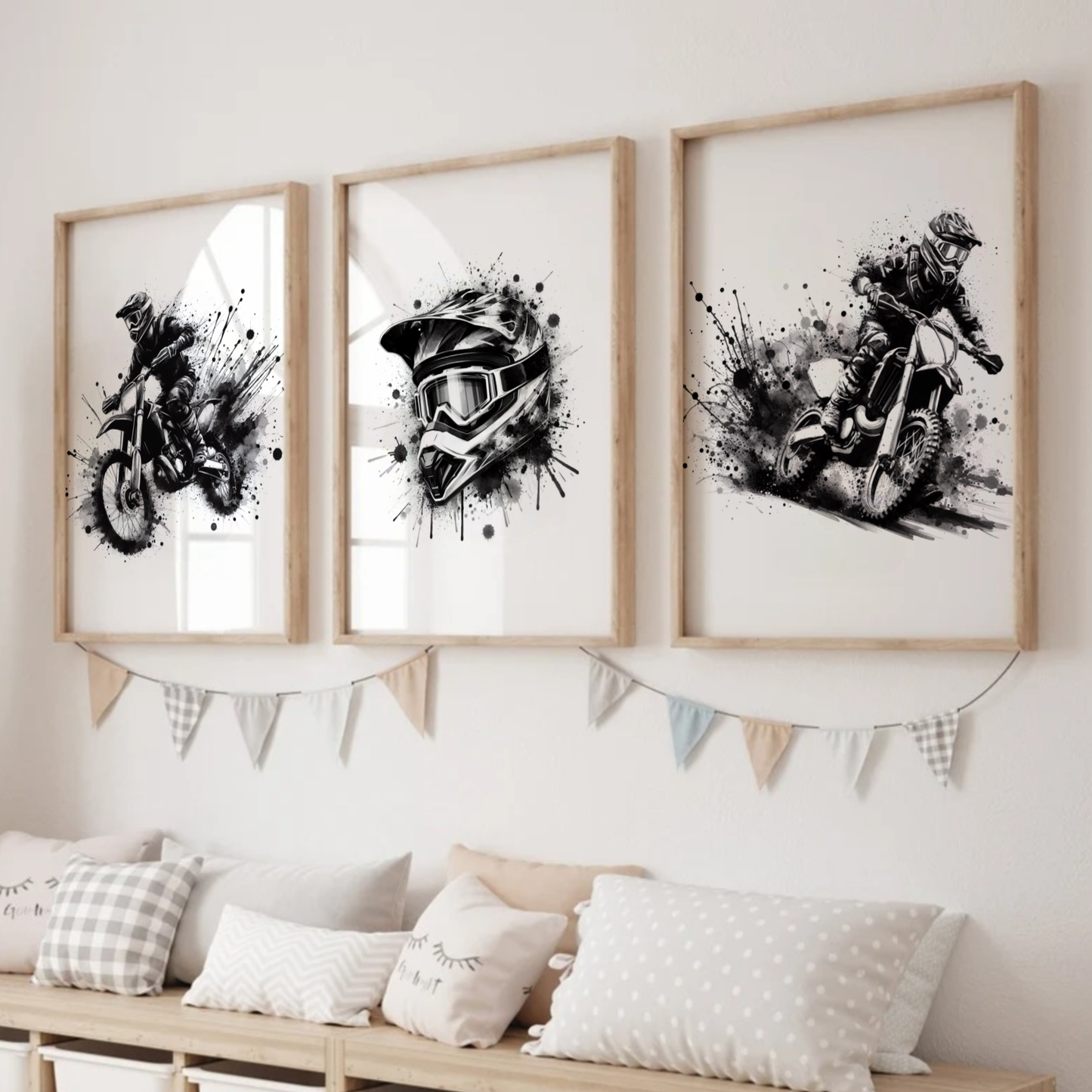 Black Motocross Print Set - Biking & BMX Collection Set of 3