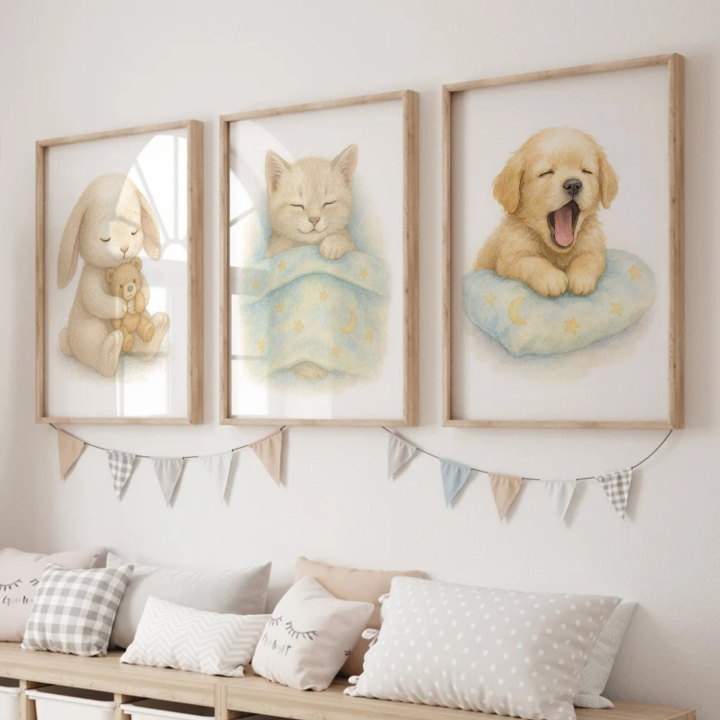 Sleepy Time Print Set - Cute Pets Collection Set of 3