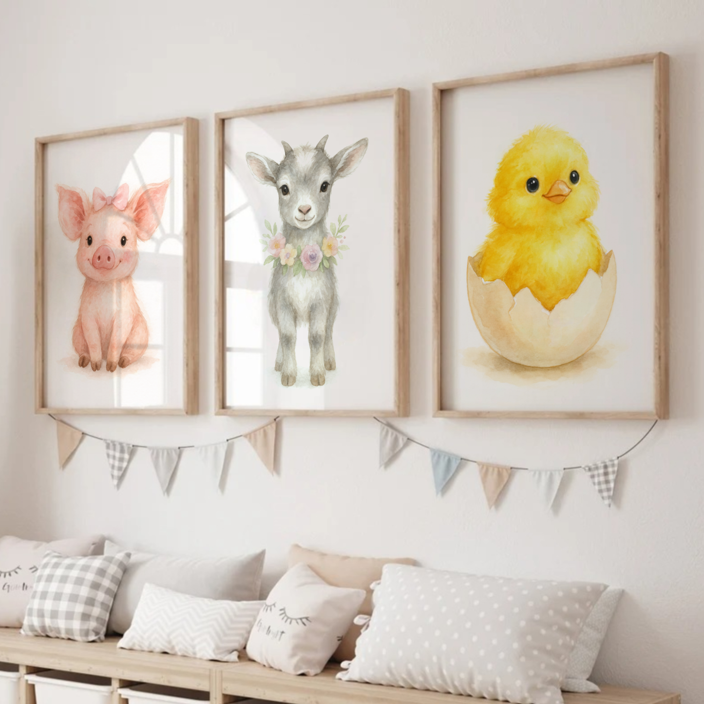 Farmyard Friends Print Set - Cute Pets Collection Set of 3