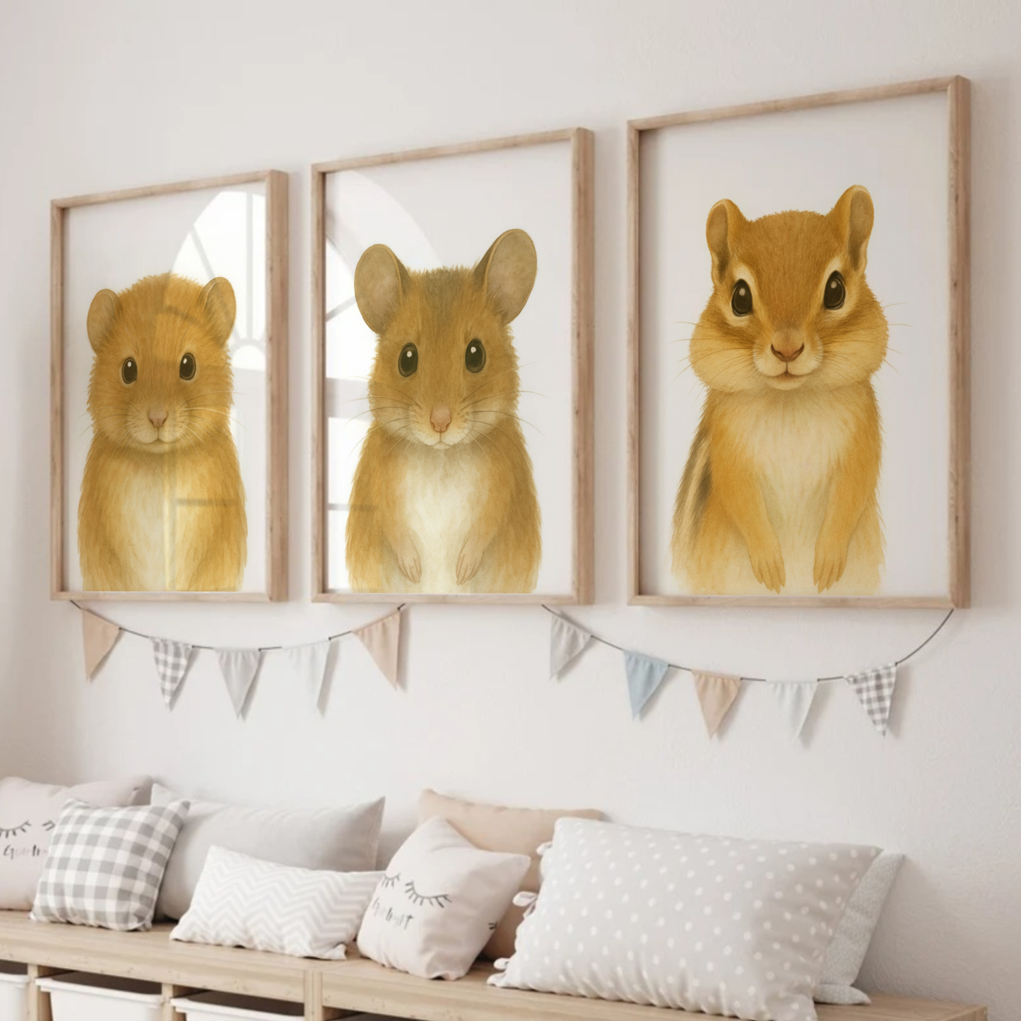 Vole, Mouse & Chipmunk - Woodland Nursery Print Set of 3