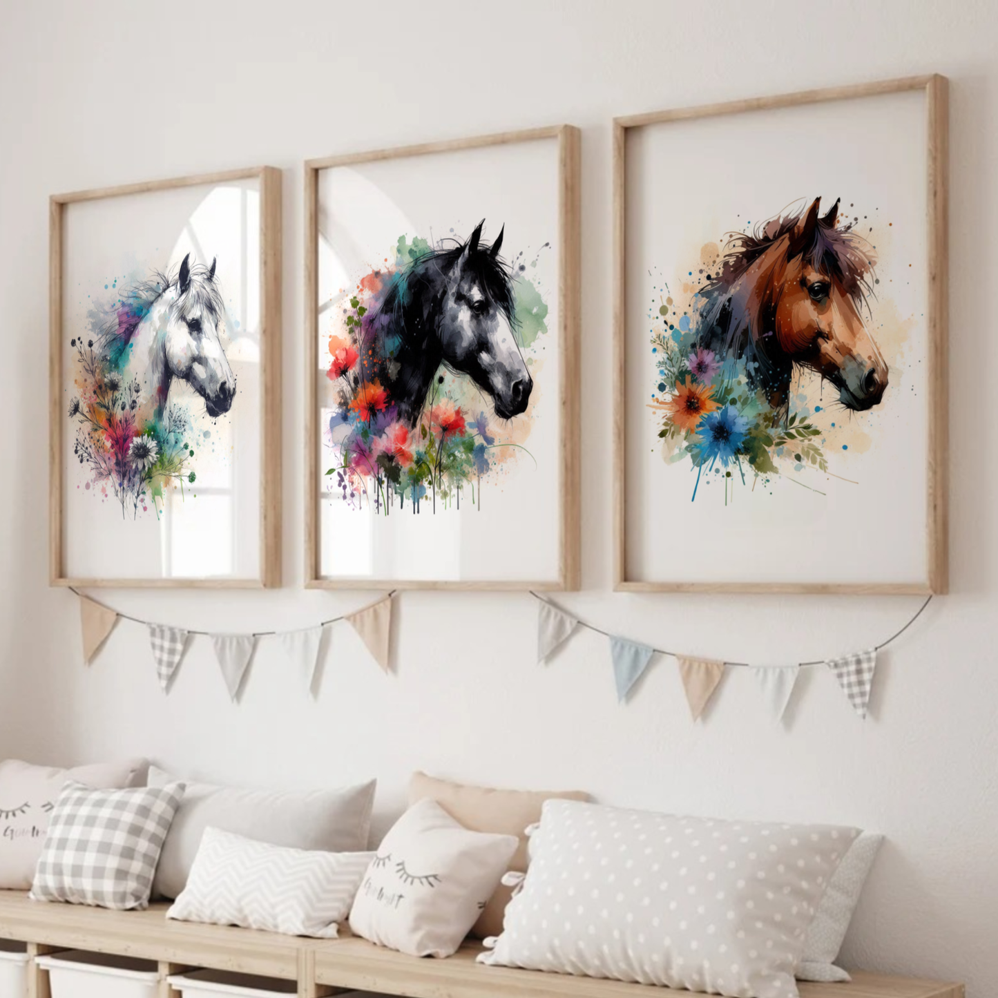 Floral Horse Portrait Print Set - Horse & Pony Collection Set of 3
